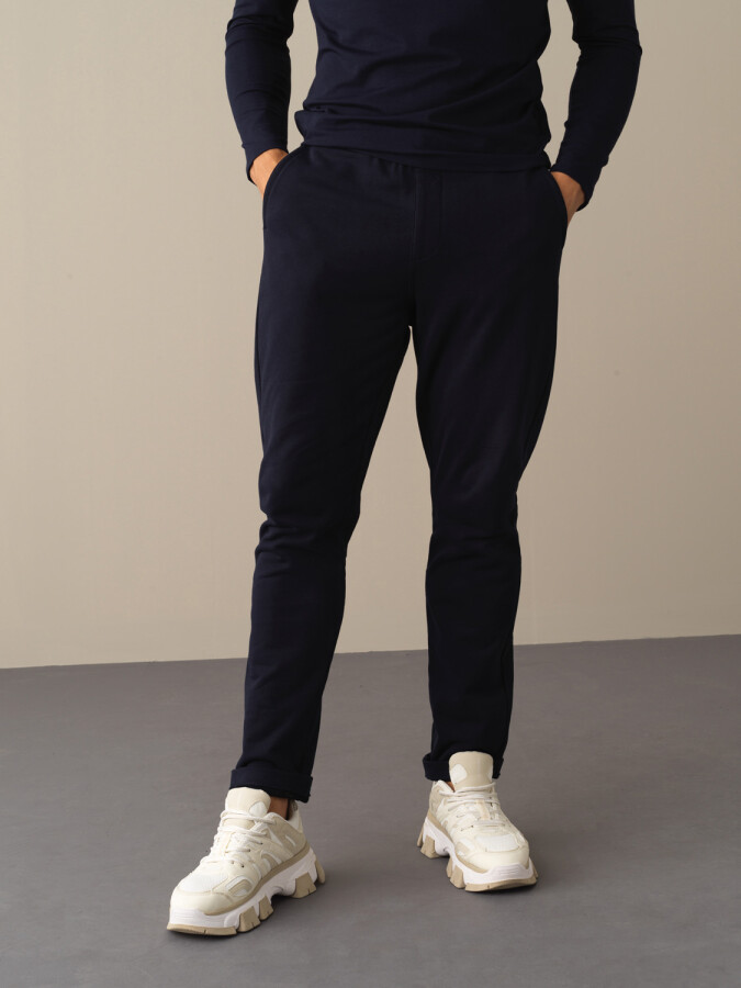 %100 Pamuk Regular Fit Jogger Pantolon LACİVERT