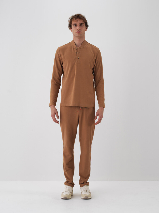 %100 Pamuk Basic Sweat Pantolon CAMEL