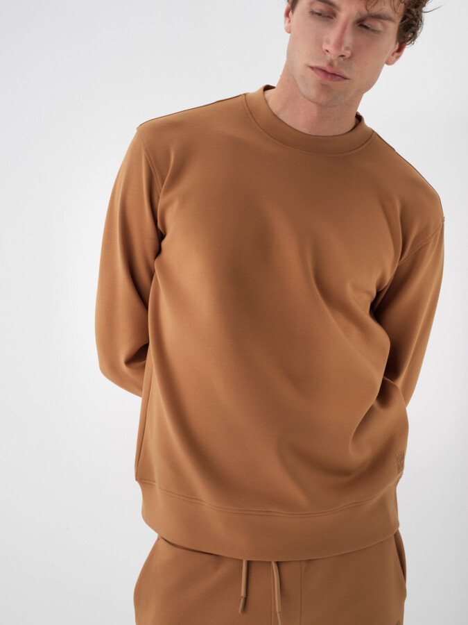 Pamuklu Basıc Sweatshirt CAMEL