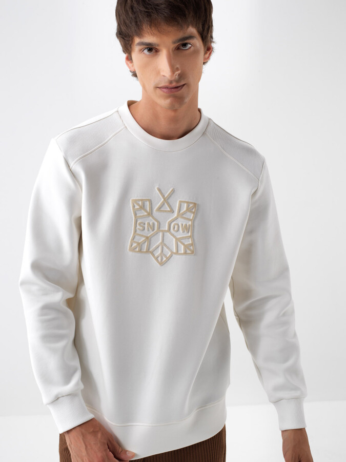 Pamuklu Baskılı Sweatshirt EKRU