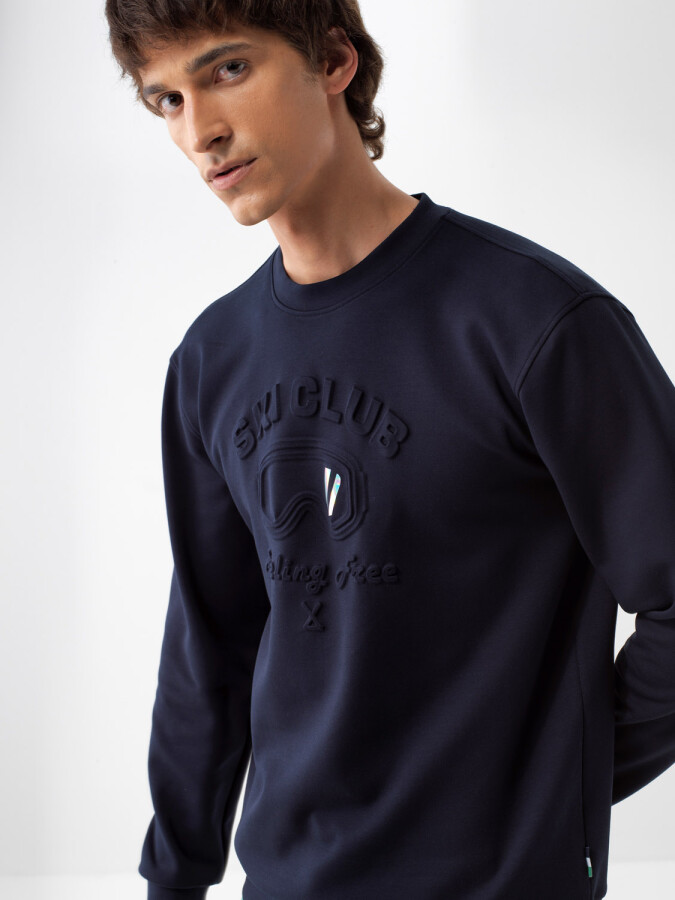 Pamuklu Baskılı Sweatshirt LACİVERT