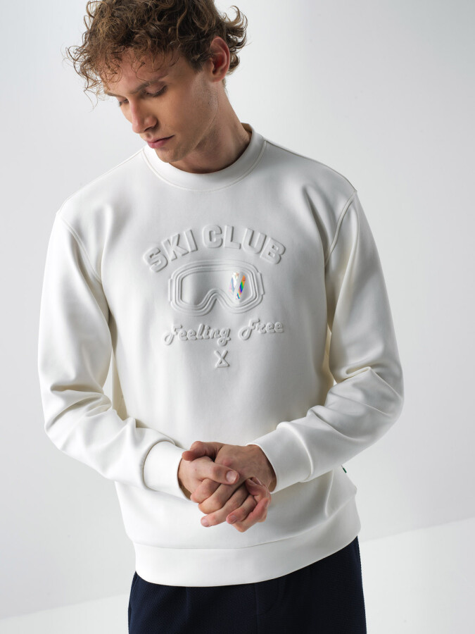 Pamuklu Baskılı Sweatshirt EKRU