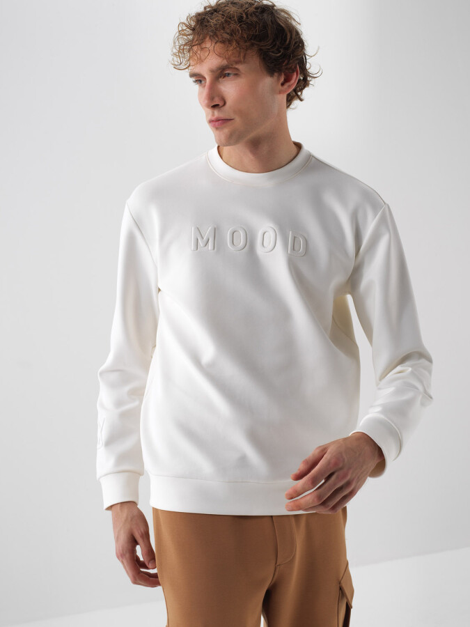 Pamuklu Baskılı Sweatshirt EKRU