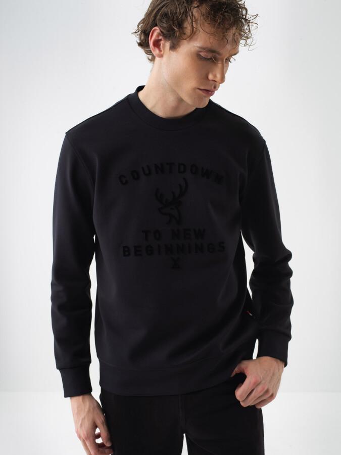 Pamuklu Baskılı Sweatshirt SiYAH