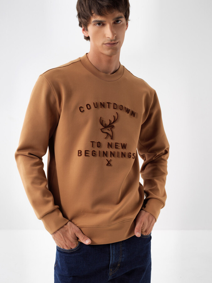 Pamuklu Baskılı Sweatshirt CAMEL