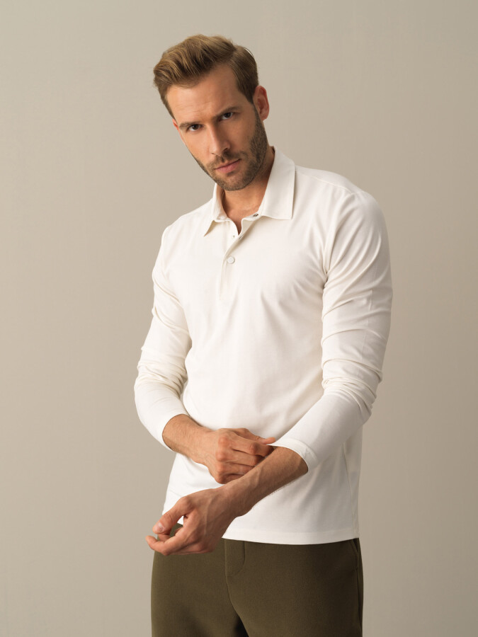 Polo Yaka Slim Fit Modal Basic Tişört KBEYAZ