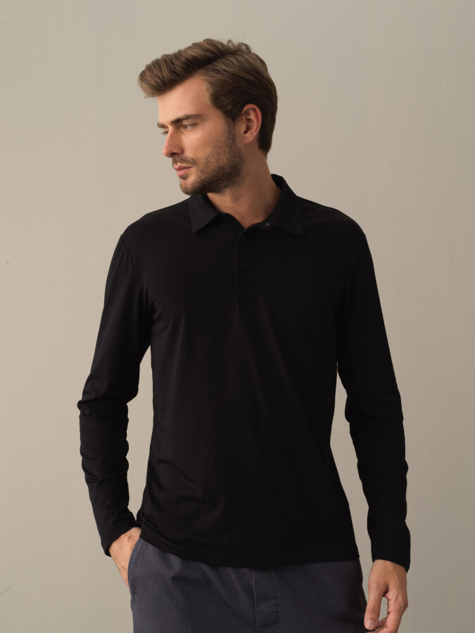 Polo Yaka Slim Fit Modal Basic Tişört SiYAH