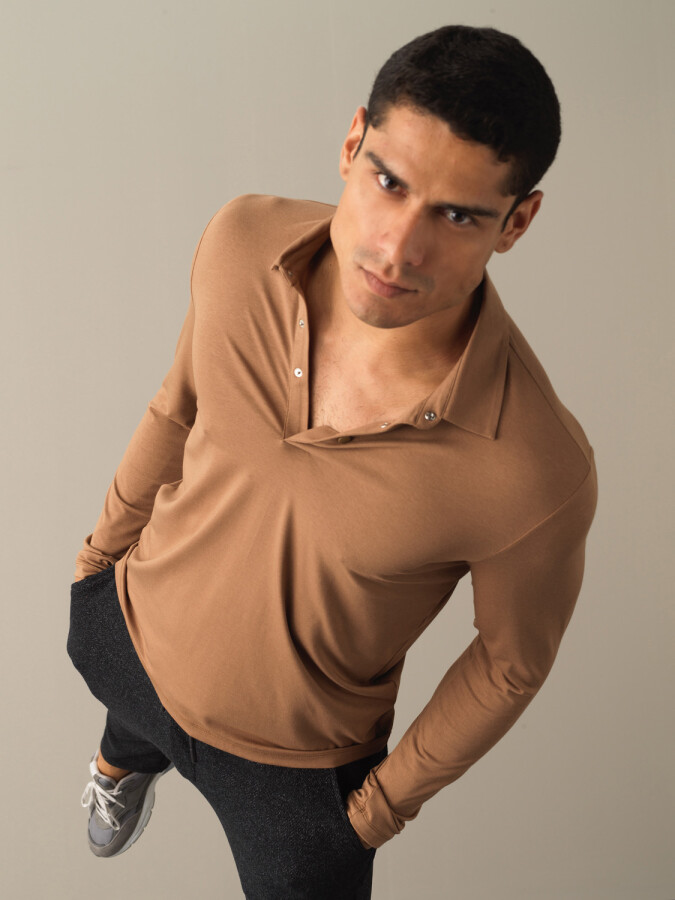 Polo Yaka Slim Fit Modal Basic Tişört CAMEL