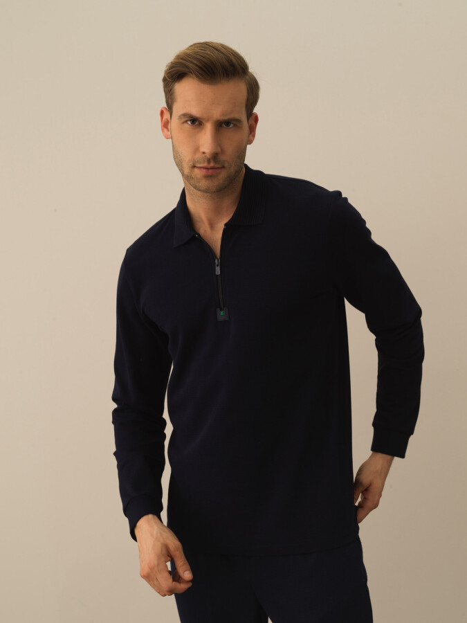 %100 Pamuk Regular Fit Basic Polo Tişört LACİVERT