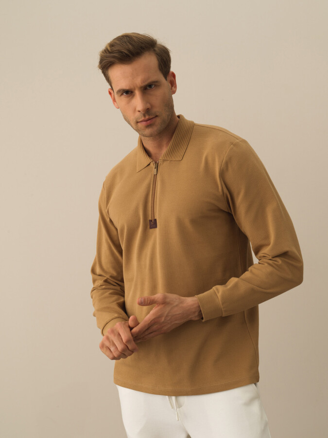 %100 Pamuk Regular Fit Basic Polo Tişört CAMEL