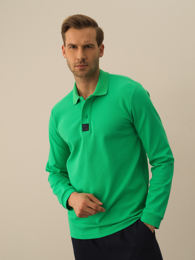 Pamuklu Slim Fit Basic Polo Tişört YEŞİL