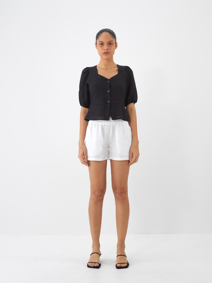 Siyah Regular Fit Keten Bluz - 2