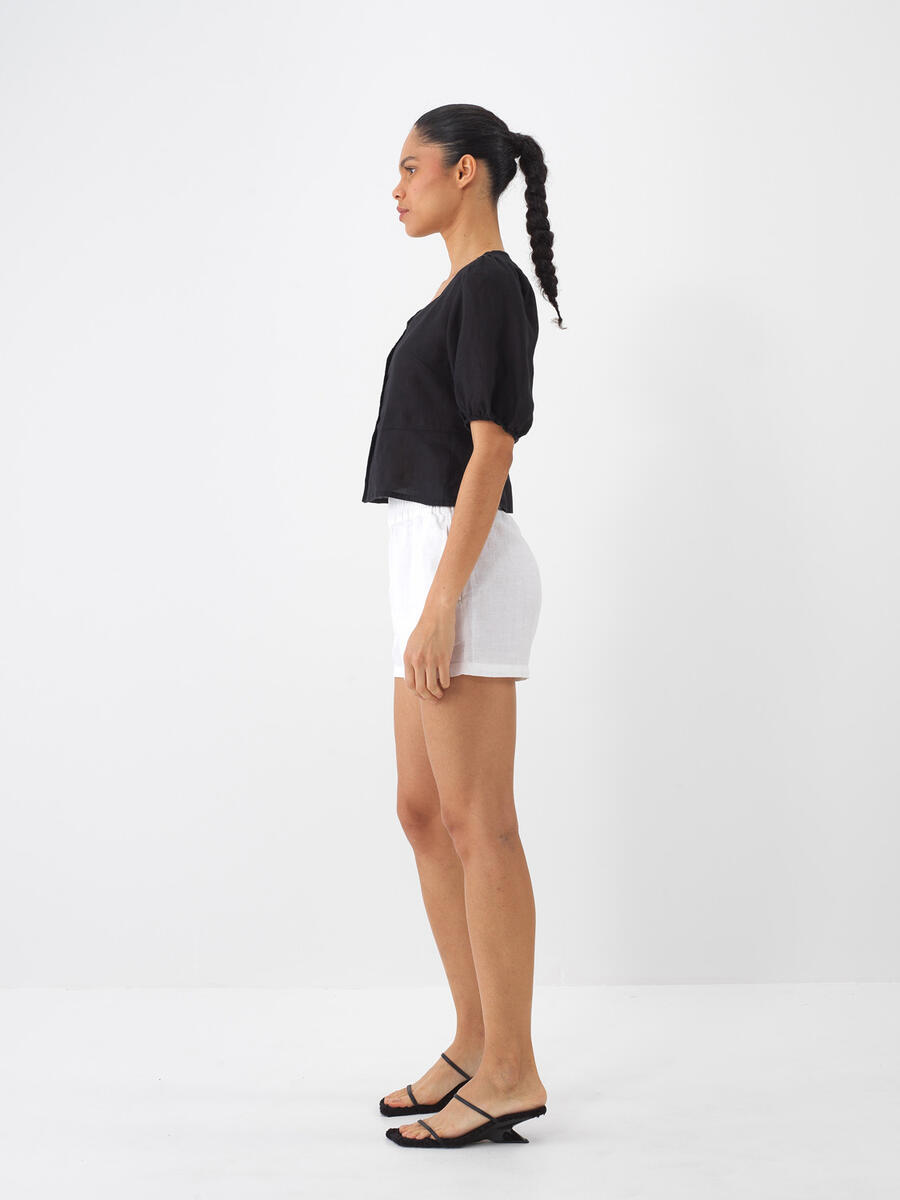 Siyah Regular Fit Keten Bluz - 4
