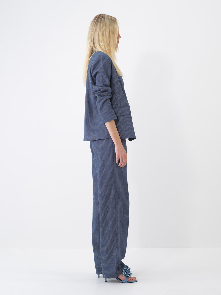 Lacivert Regular Fit Keten Ceket - 3