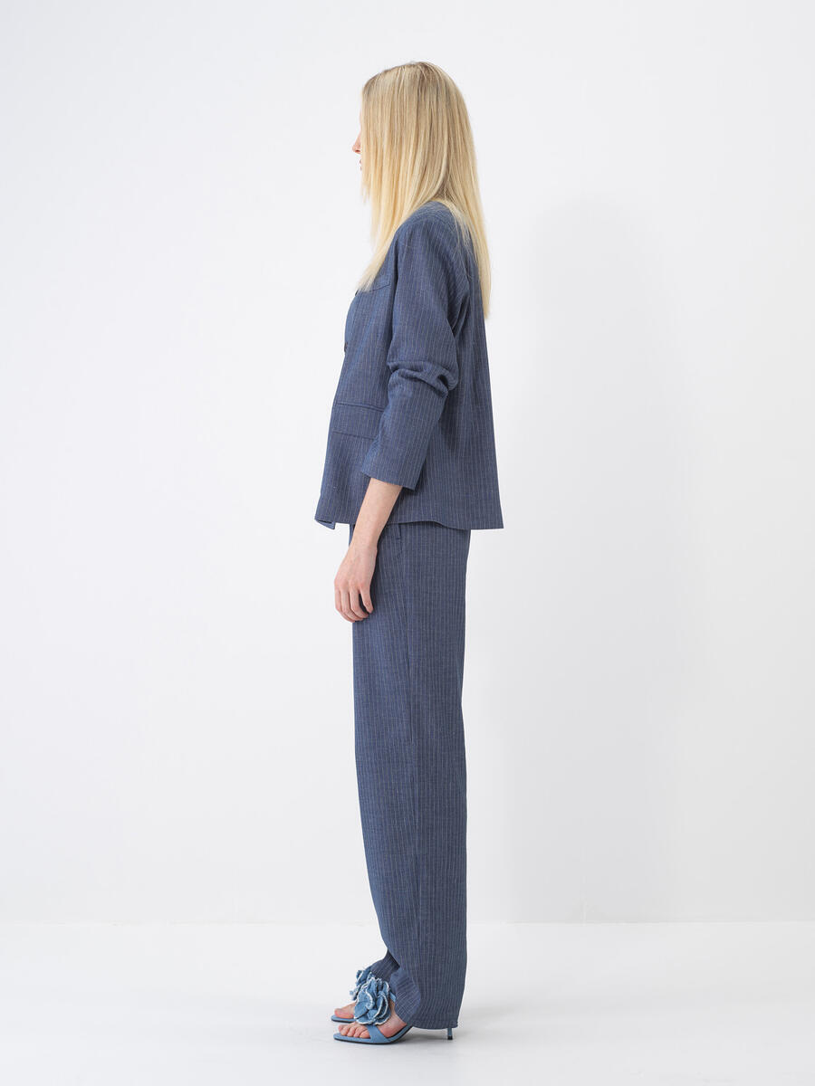 Lacivert Regular Fit Keten Ceket - 4