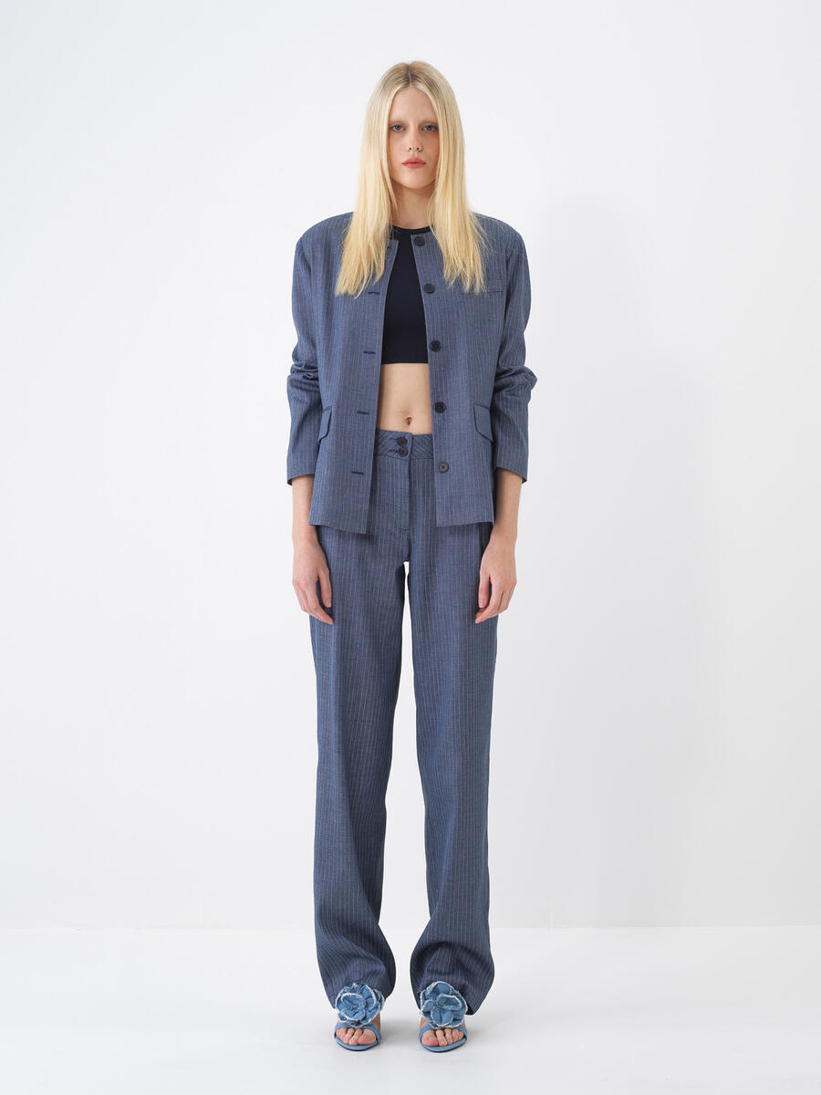 Lacivert Regular Fit Keten Ceket - 2