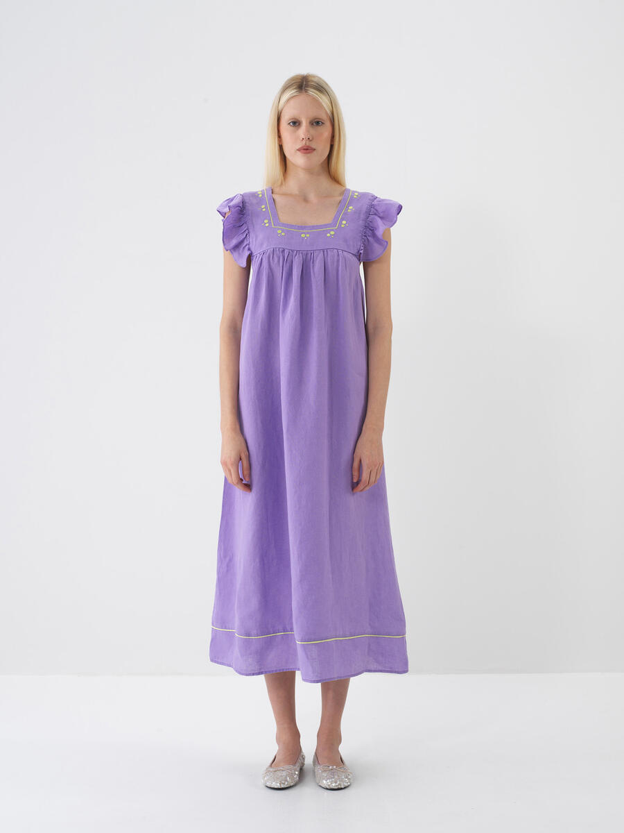 Lila Regular Fit Keten Elbise