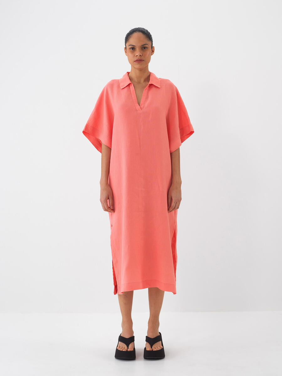 Nar Çiçeği Oversize Keten Elbise