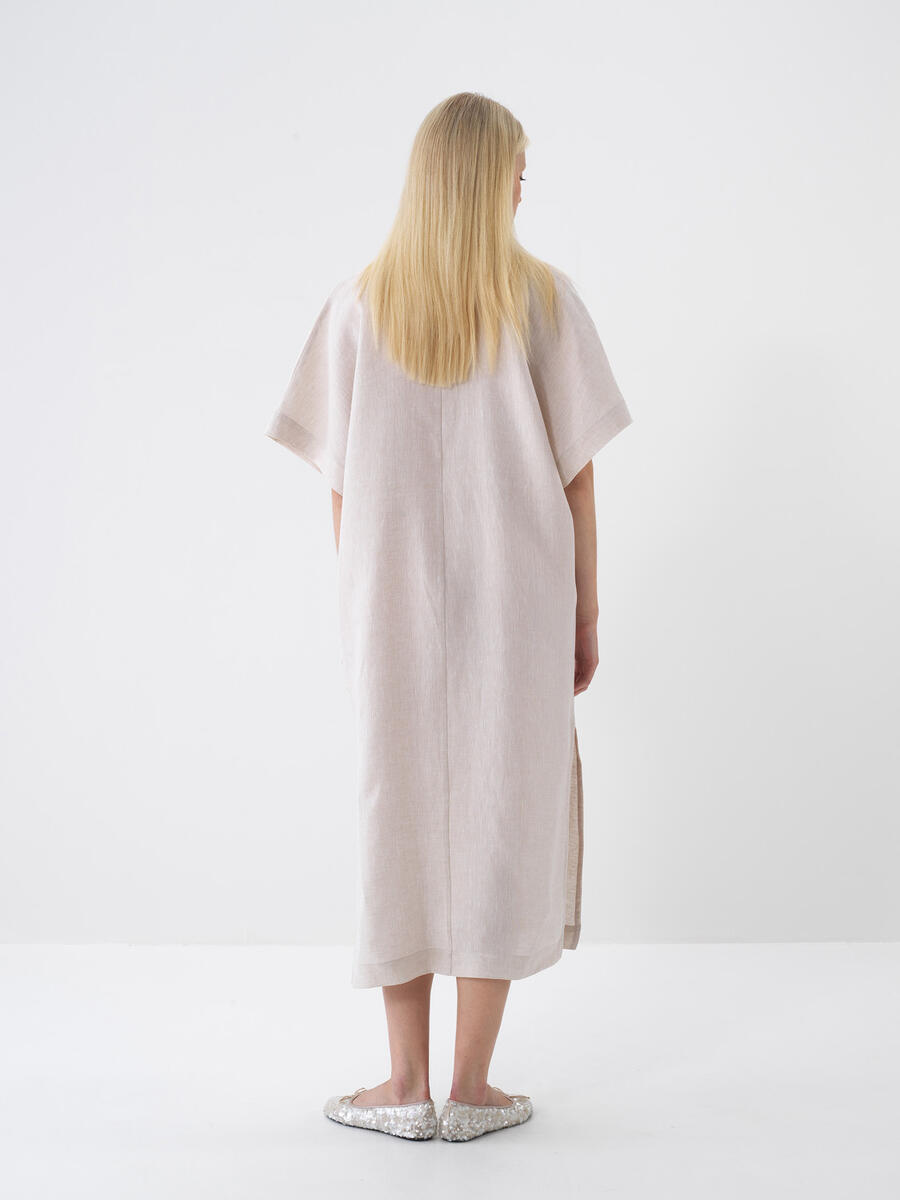 Naturel Oversize Keten Elbise - 4