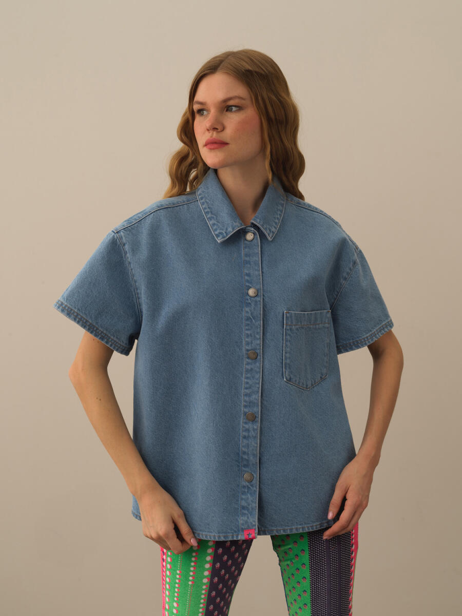 %100 Pamuk Oversize Denim Gömlek - 3