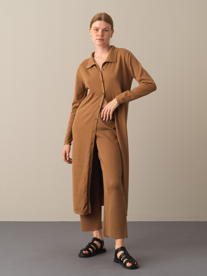 Pamuklu Oversize Uzun Hırka CAMEL