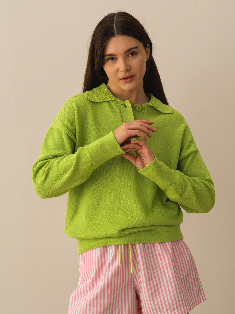 Yeşil Regular Fit Pamuklu Kazak