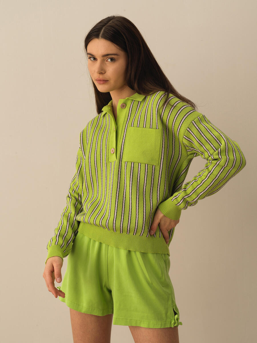 Yeşil Regular Fit Pamuklu Kazak