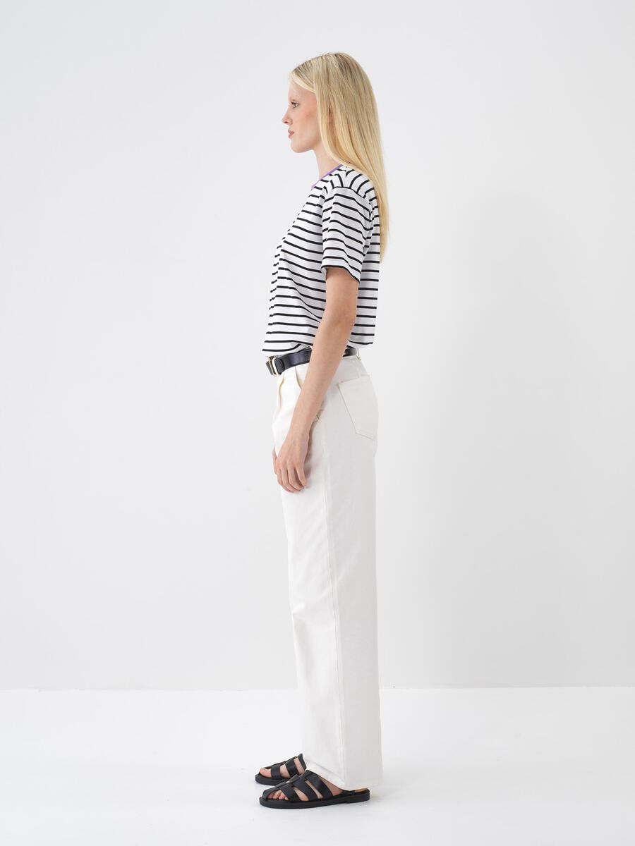 Beyaz Oversize Pamuklu Denim Pantolon - 3