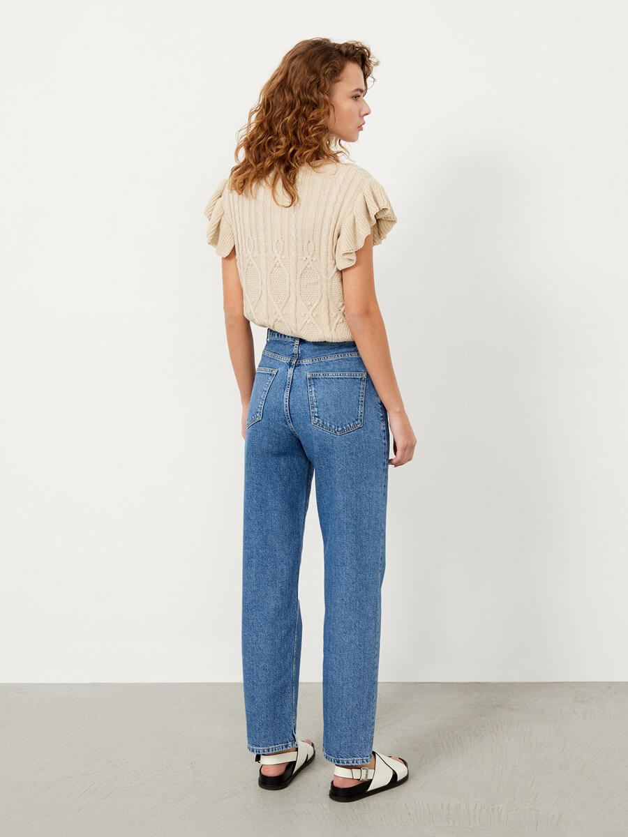 Lacivert Oversize Pamuklu Denim Pantolon - 5