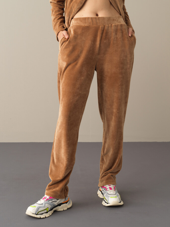 Regular Fit Kadife Sweat Pantolon CAMEL