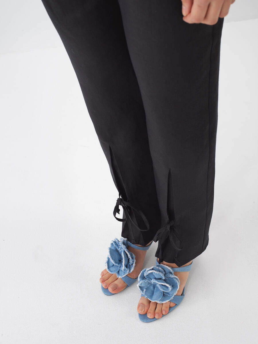 Siyah Regular Fit Keten Pantolon - 3