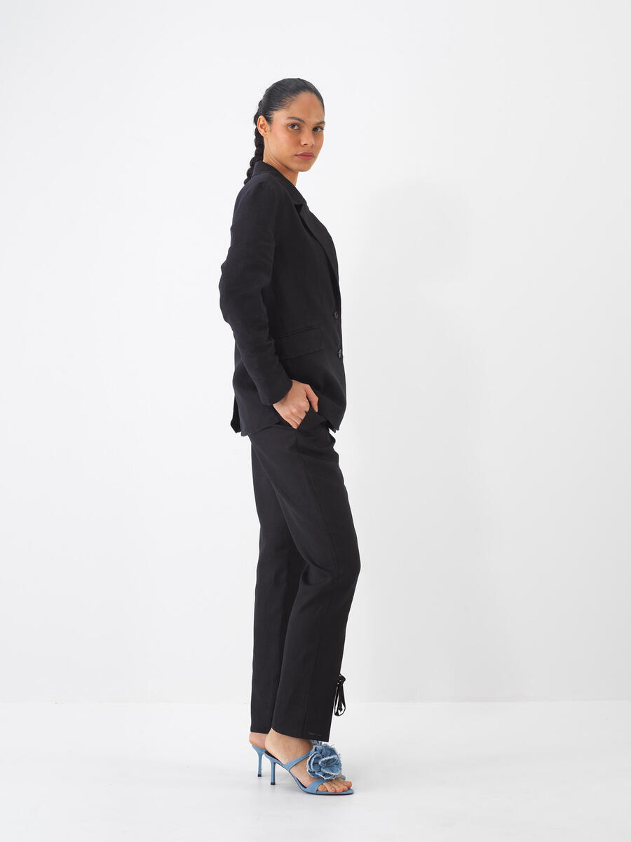 Siyah Regular Fit Keten Pantolon - 4