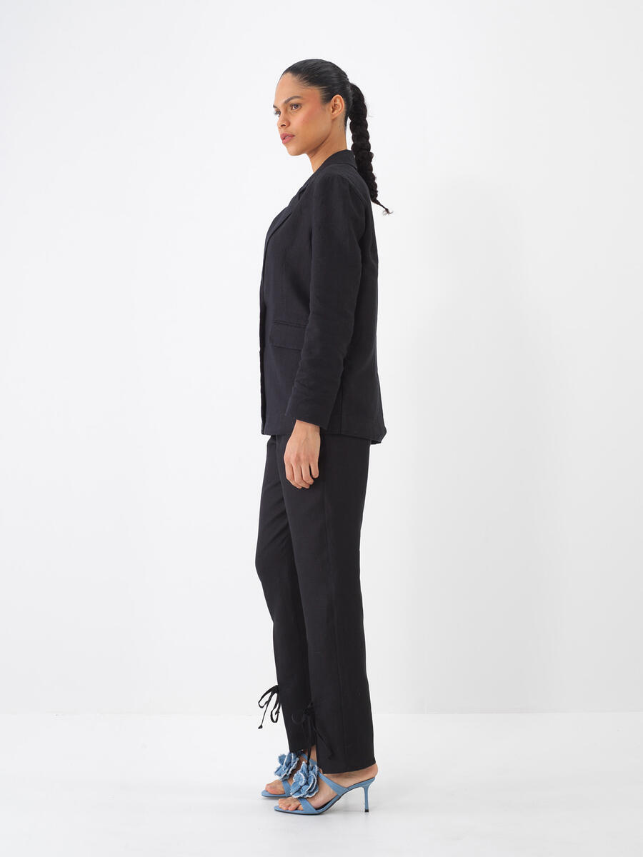 Siyah Regular Fit Keten Pantolon - 5