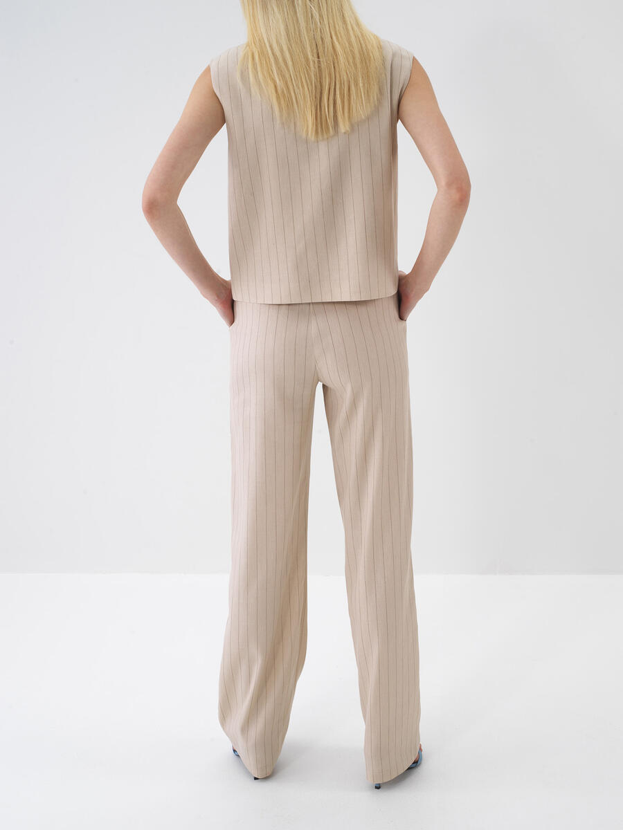 Taş Rengi Oversize Keten Pantolon - 4
