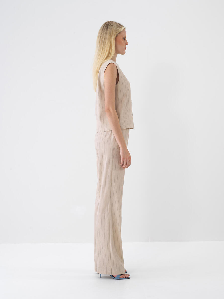 Taş Rengi Oversize Keten Pantolon - 2