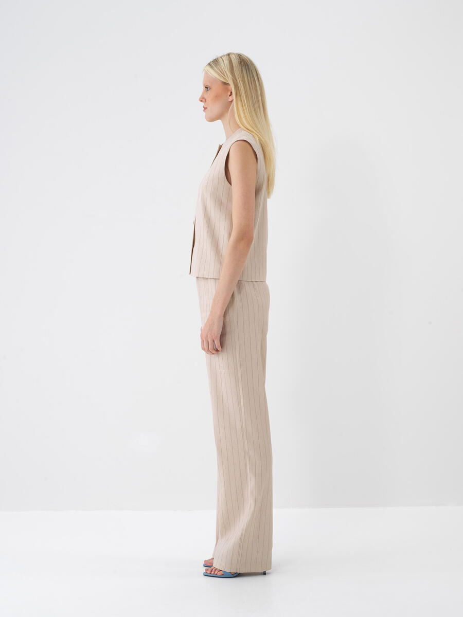Taş Rengi Oversize Keten Pantolon - 3