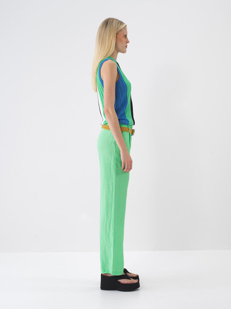 Yeşil Regular Fit Keten Pantolon - 3