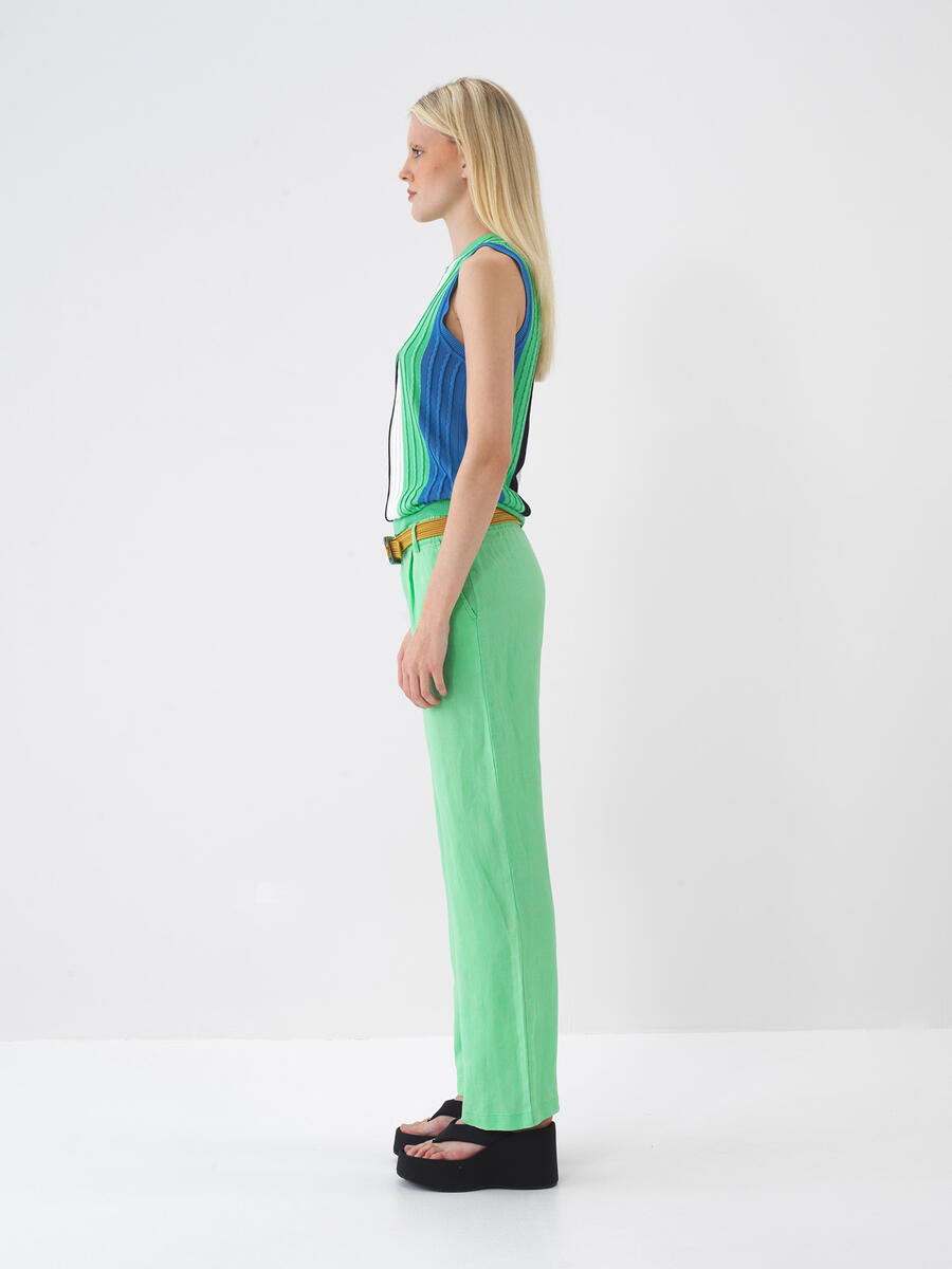 Yeşil Regular Fit Keten Pantolon - 4