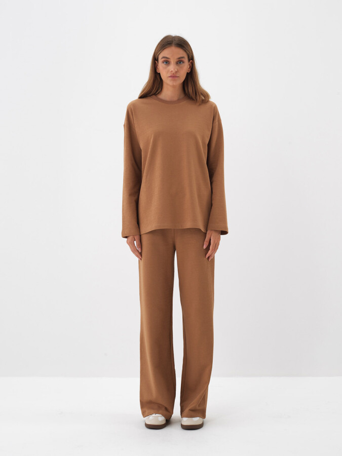 %100 Pamuk Basic Sweat Pantolon CAMEL