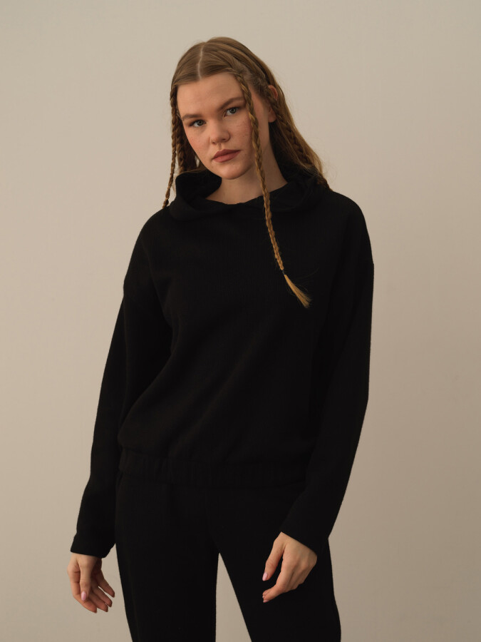 Pamuklu Kapüşonlu Oversize Sweatshirt SiYAH