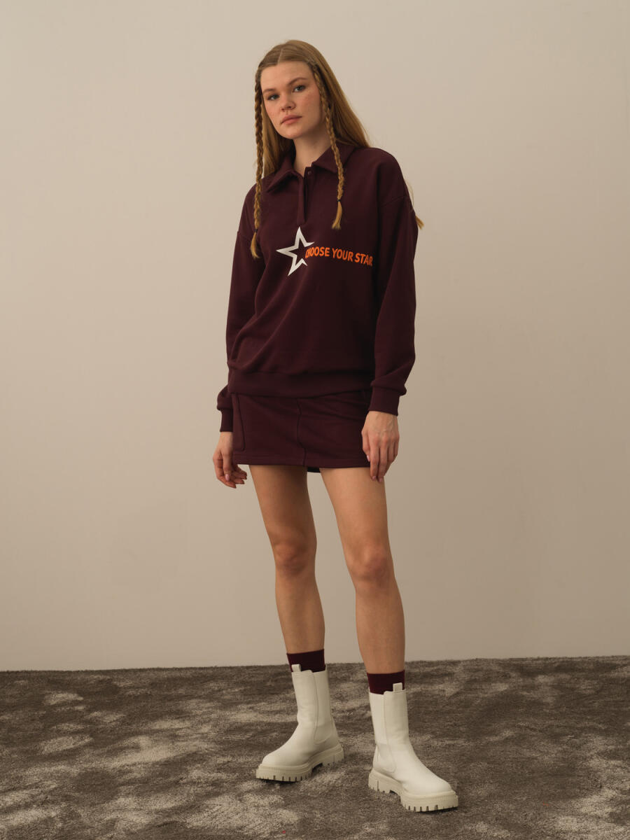 Pamuklu Oversize Baskılı Sweatshirt - 2