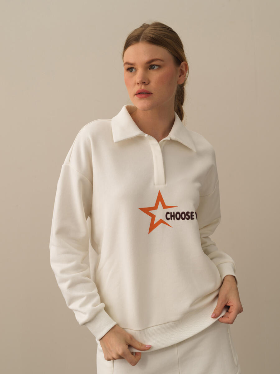 Pamuklu Oversize Baskılı Sweatshirt - 5