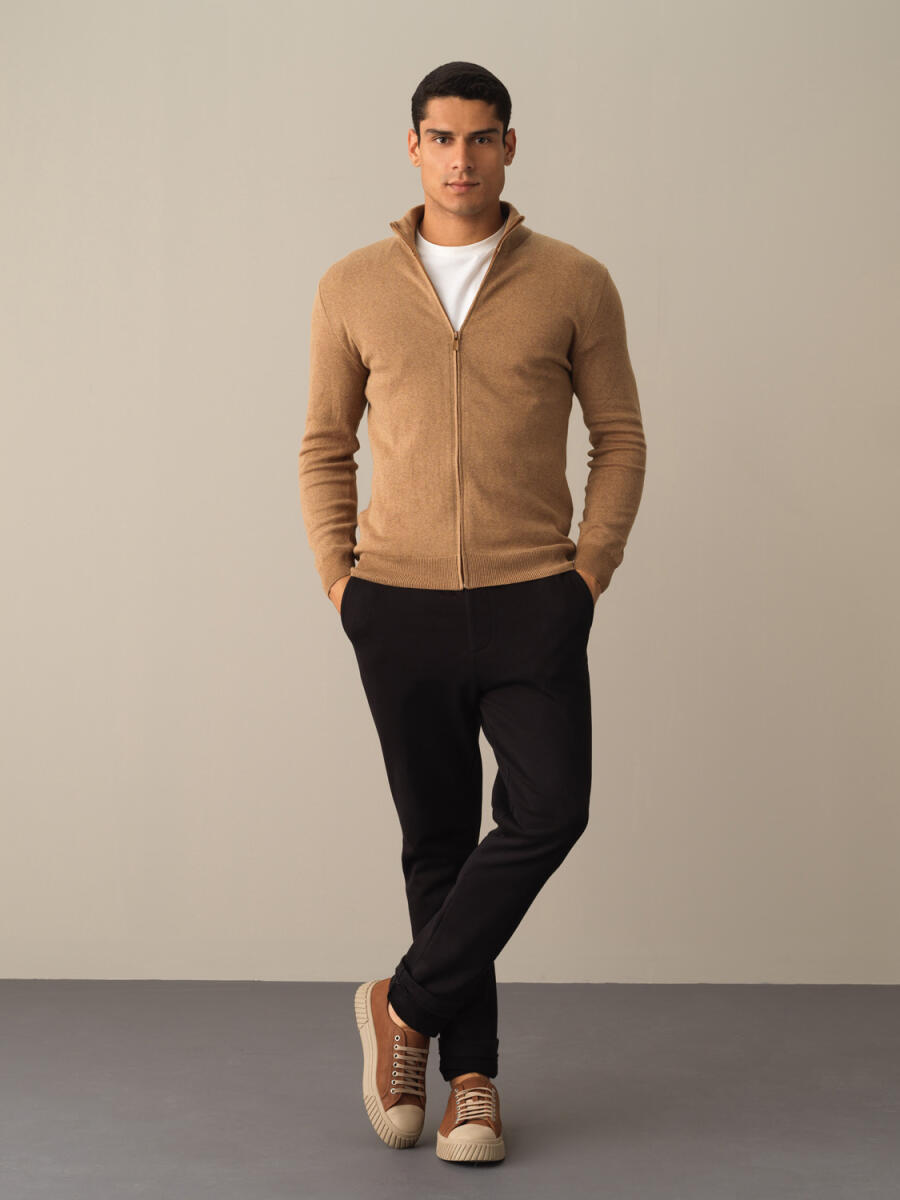 Stand Collar Zippered Basic Cardigan - 14