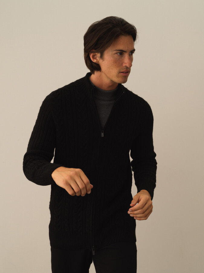 Zippered Regular Fit Knit Cardigan - Xint