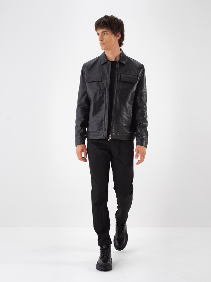 Leather-Look Plain Jacket - Xint (1)