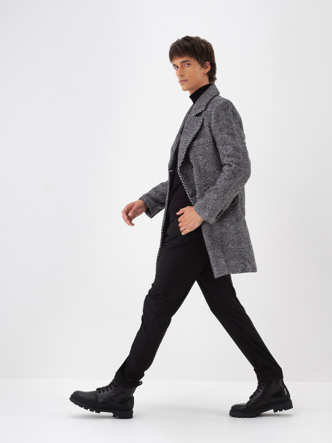 Wool Blend Regular Fit Double-Breasted Coat Black