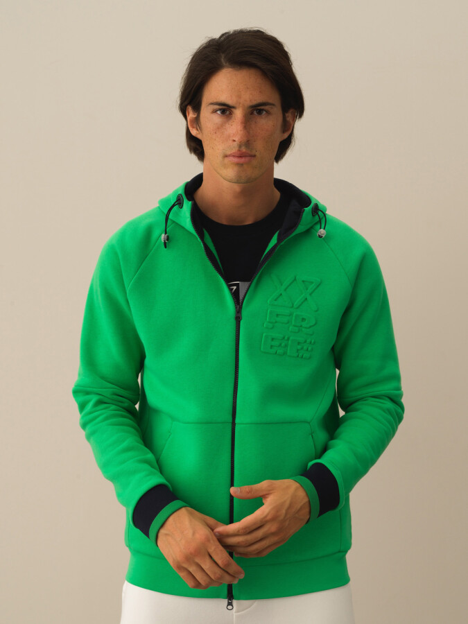 Cotton Regular Fit Hooded Sweat Jacket Green