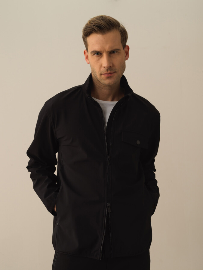 Cotton Regular Fit Zip-Up Sweat Jacket Black