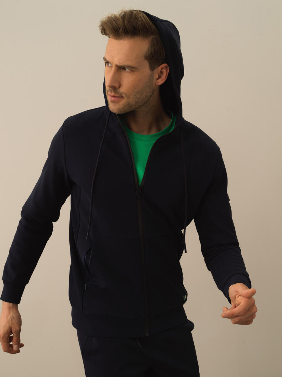 Cotton Slim Fit Hooded Sweat Jacket - 1