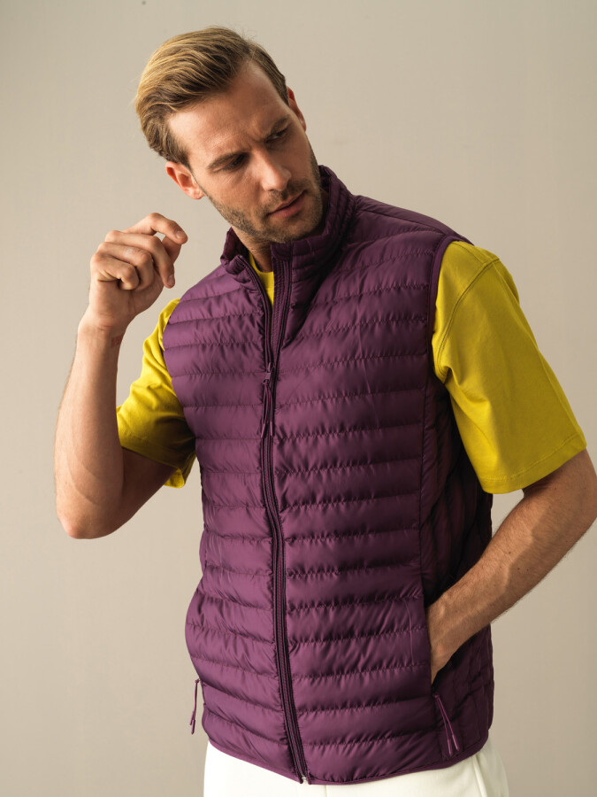 Stand Collar Regular Fit Puffer Vest Purple